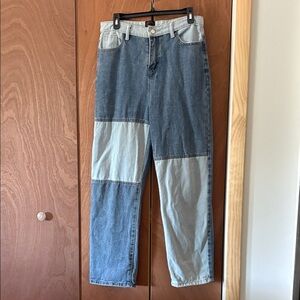 Patchwork Blue and Gray Women's Straight Jeans